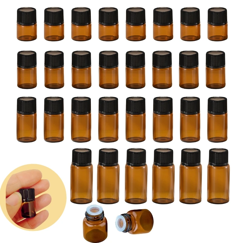 30/50/100pcs 1ml 2ml 3ml 5ml Amber Glass Dropper Bottles for DIY Essential Oil Perfume Refillable Empty Travel Container Sample
