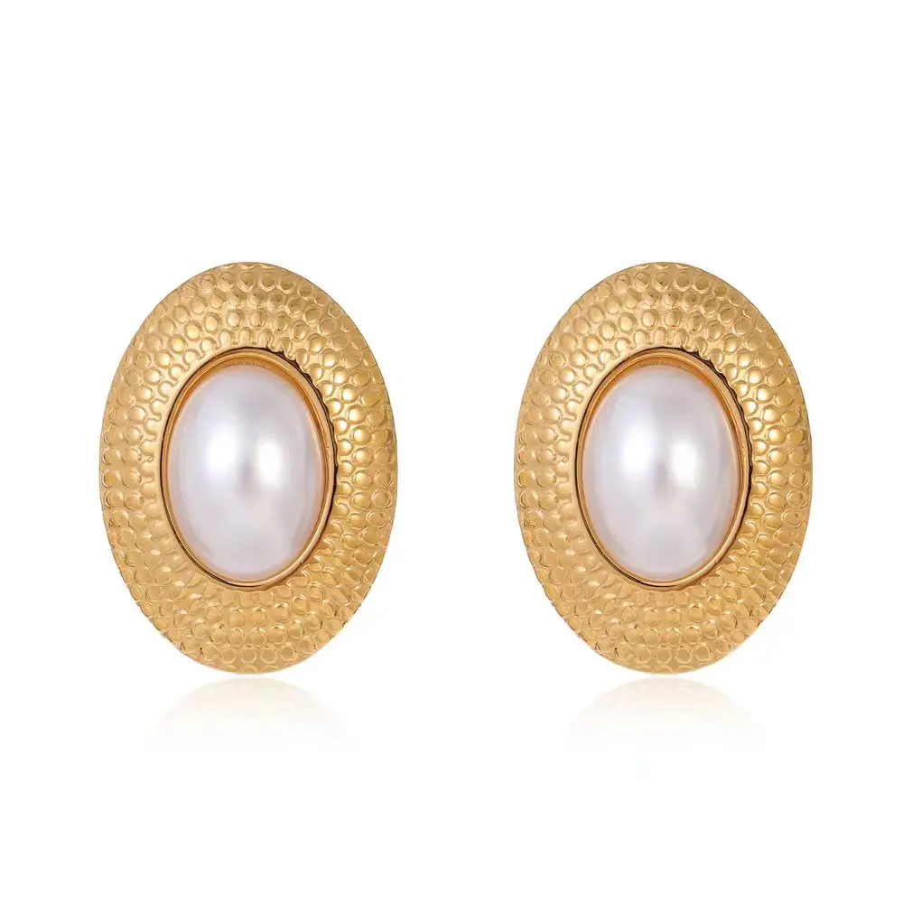 Ladies irregular egg-shaped earrings high quality stainless steel pearl earrings Fashion, simple, party birthday gift