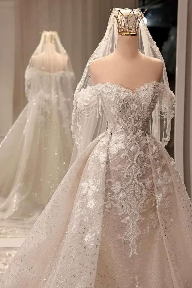 Luxury Mermaid Lace Applique Tassel Wedding Dress Sexy Sweetheart Off The Shoulder Detachable Plus Size Bridal Gown Customized image 3