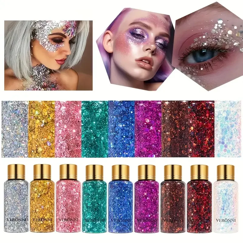 Sparkle Glitter Gel Glitter Gel with Sequins for Face And Body-Glitter Makeup for Lips& Hair,Vibrant&Long-Lasting for Halloween