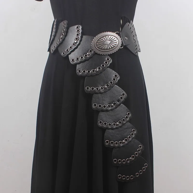 

Women's Runway Fashion PU Leather Vintage Long Cummerbunds Female Dress Corsets Waistband Belts Decoration Wide Belt R552