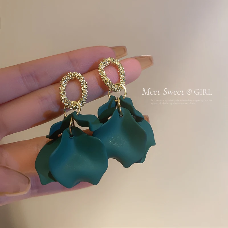 2023 Summer New Green Acrylic Flower Earrings  for Women Niche Korean Tassels Boho Statement Vintage Wedding Jewelry Accessories