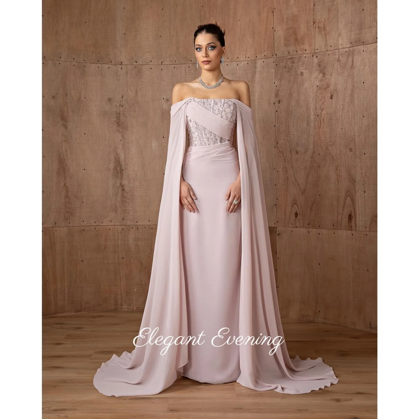 

Off Shoulder Mermaid Evening Dress Sequins Beading Gorgeous Prom Dress Sheath Strapless Women's Saudi Arabia Wedding Party Dress
