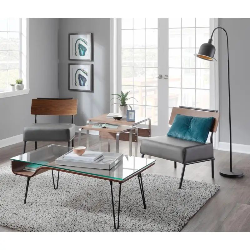 Mid-Century Modern Nesting Tables in Stainless Steel and Walnut Design