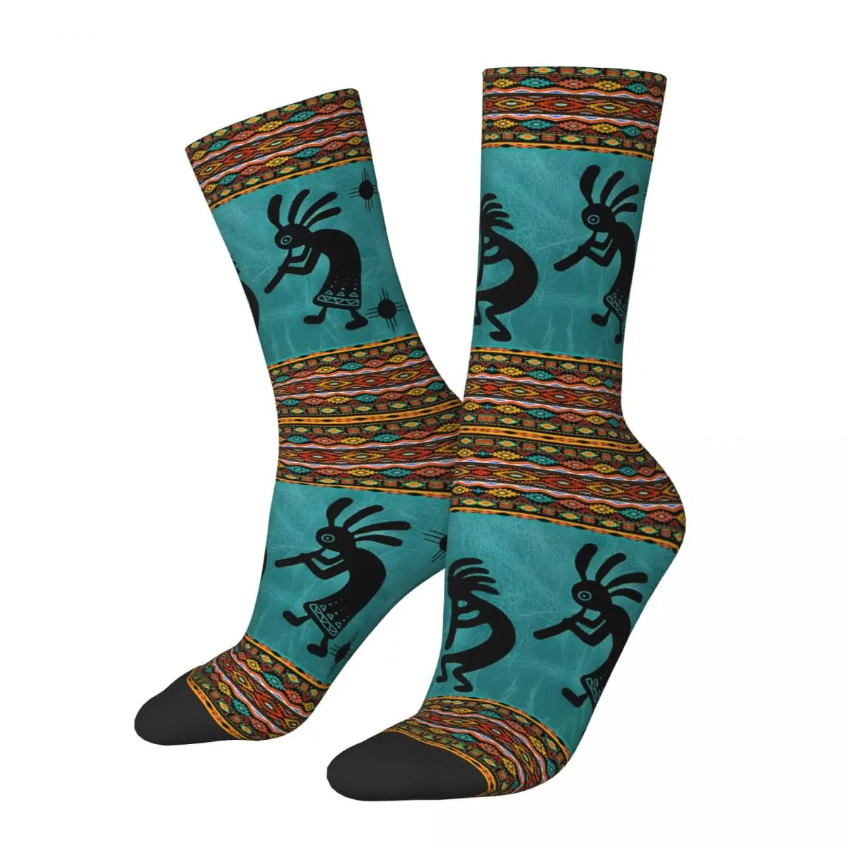 Kokopelli With Tribal Zia Symbol- Turquoise Multi Colors Socks Hiking 3D Print Boy Girls Mid-calf Sock