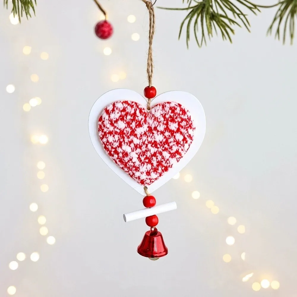 

Wood Christmas Bells Pendants Heart Shape Red Xmas Tree Star Ornaments Decorative Star Car Ornament Background Decor