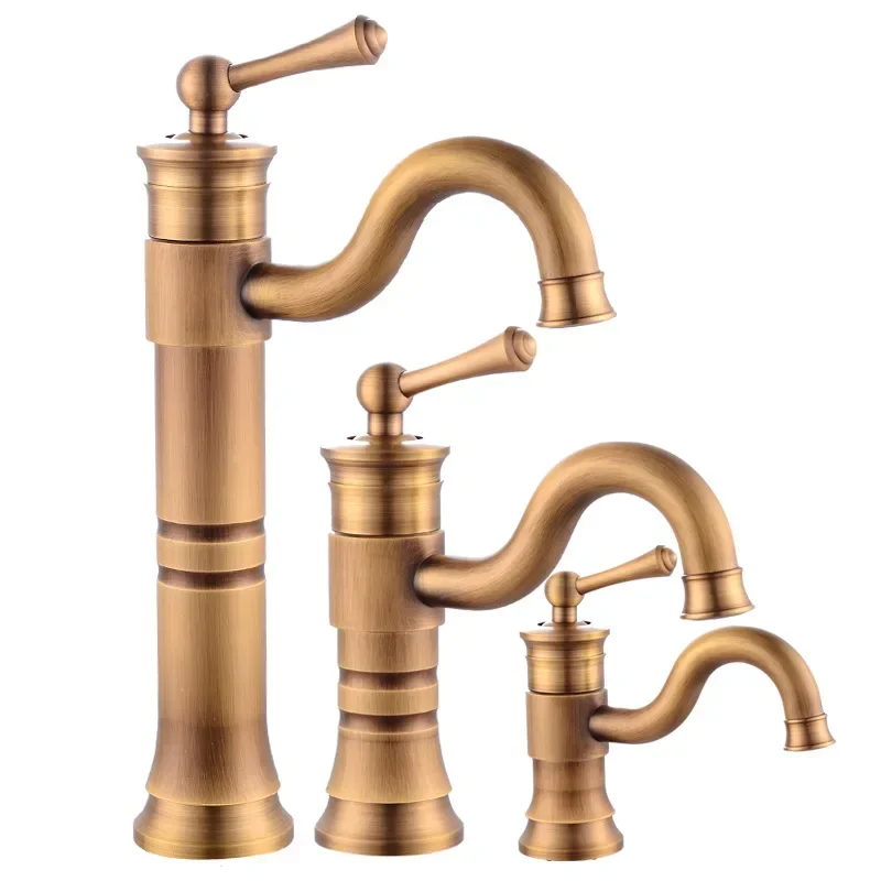 DurableAll Copper Antique European Style Cold And Hot Faucet With Raised Single Hole Platform Basin Faucet Retro Faucet