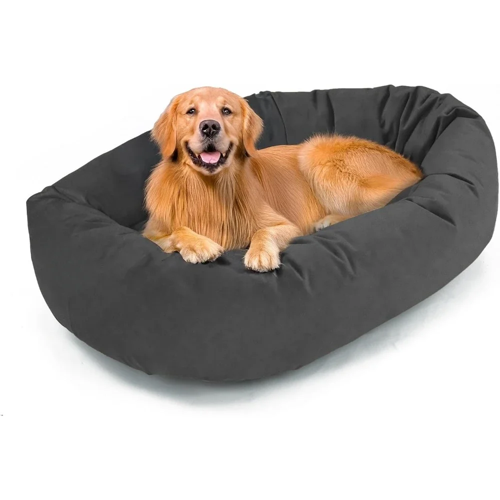 

Suede Shredded Memory Foam Mix Calming Dog Bed Washable - Cozy Soft Round Dog Bed with Spine for Head Support - Fluffy Donut