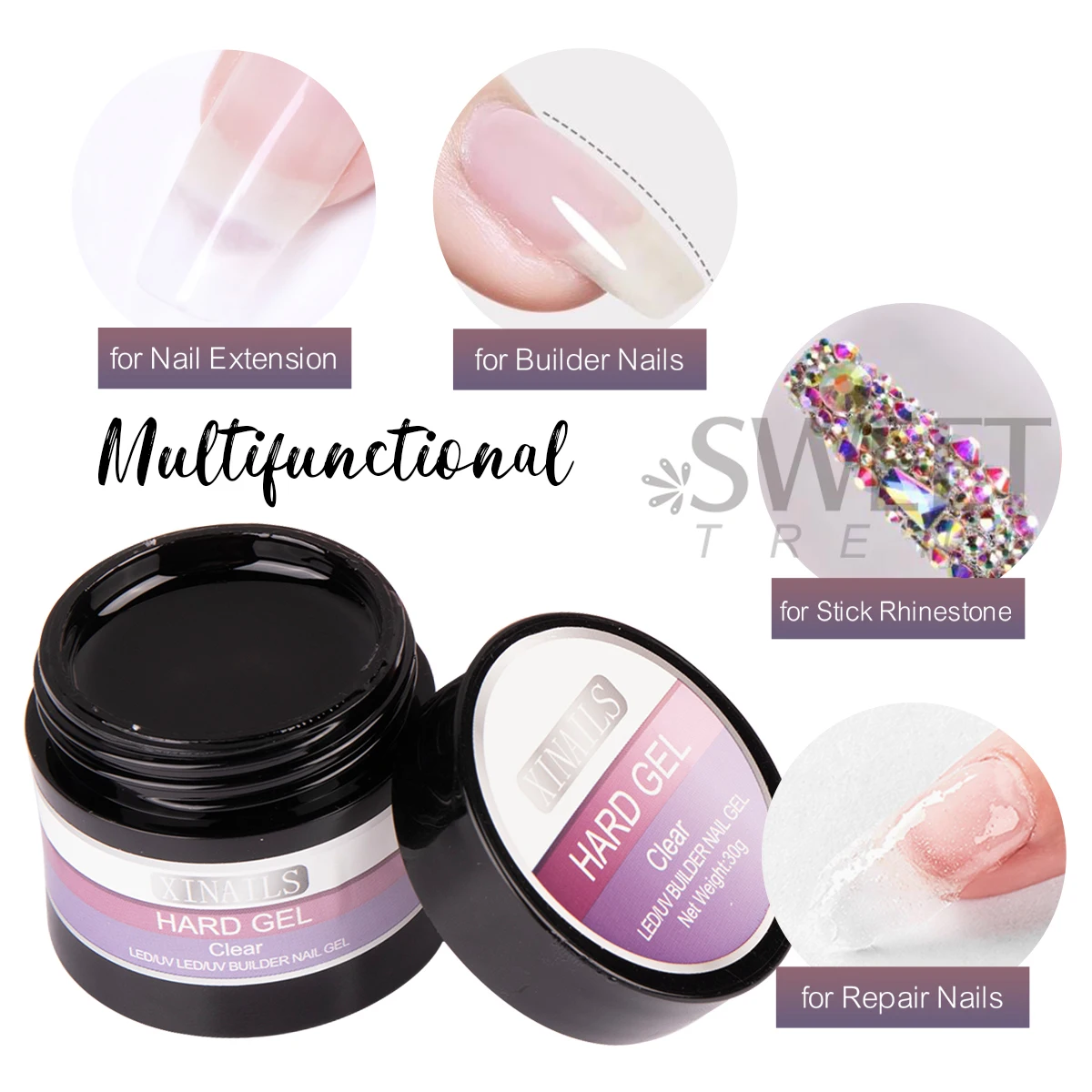 30g Estensione Rafforzamento Gel per la Costruzione delle Unghie Gelatina Trasparente Gel Duro Multifunzionale Costruzione Veloce UV Prolunga Strumenti per Manicure