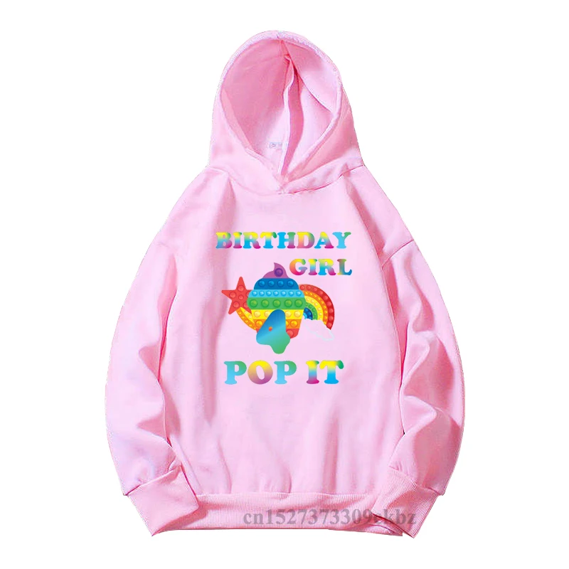 Pop It 2-10 Birthday Girl Pink Hoodies Kids Colorful Ice Cream And Rainbow Graphic Print Fashion Clothes White Sweatshirt Tops