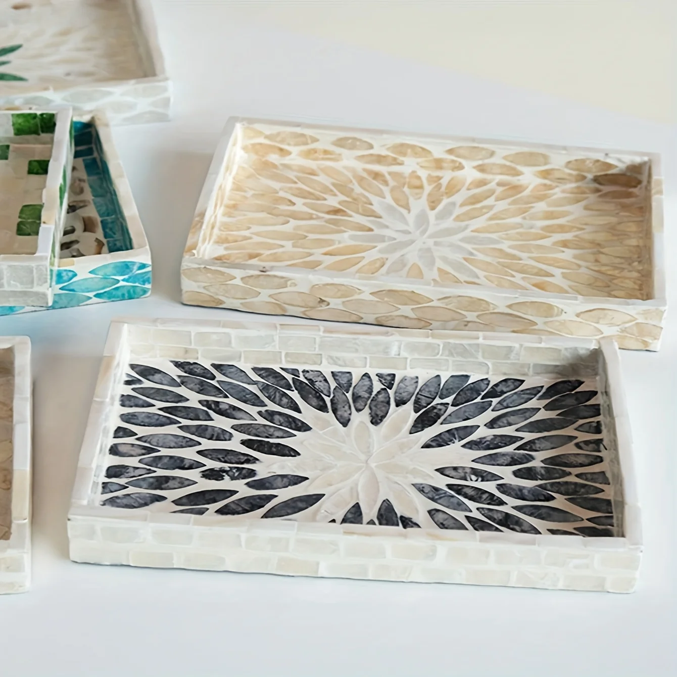 Elegant Shell Decorative Tray Handcrafted Coffee Table Dining Table Serving Tray Livingroom Decoration Home Storage Accessories