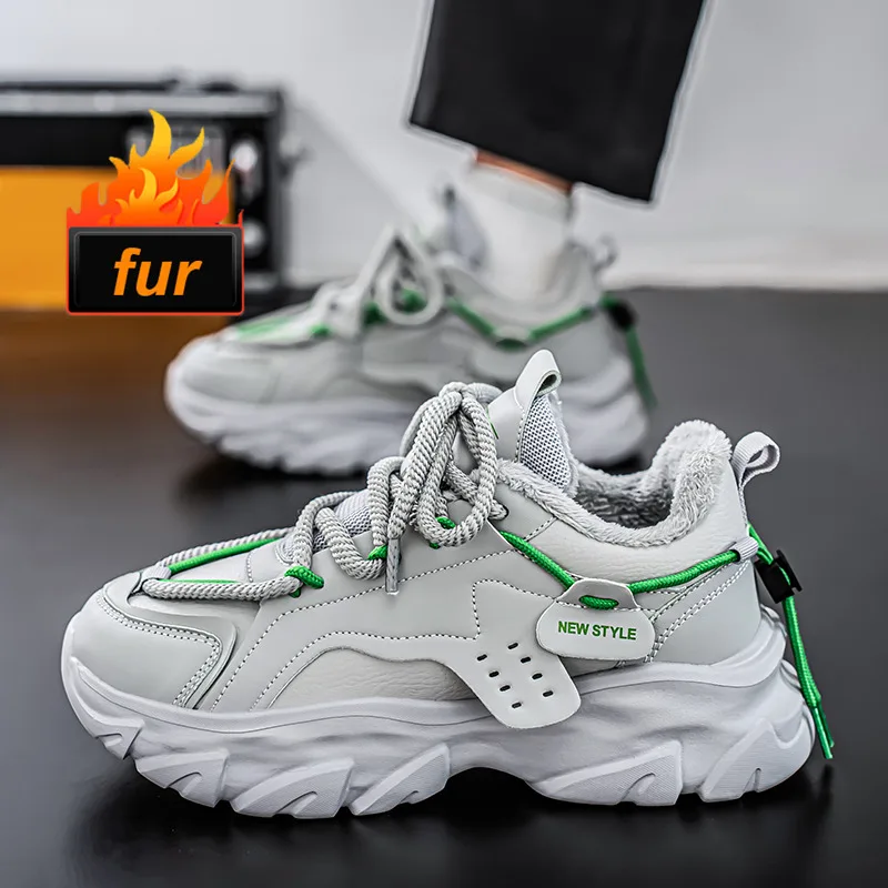 Winter Grey Men's Platform Sneakers Size 39-46 Plush Warm Male Walking Shoes Comfort Non-Slip Men Sports Shoes Zapatillas Hombre