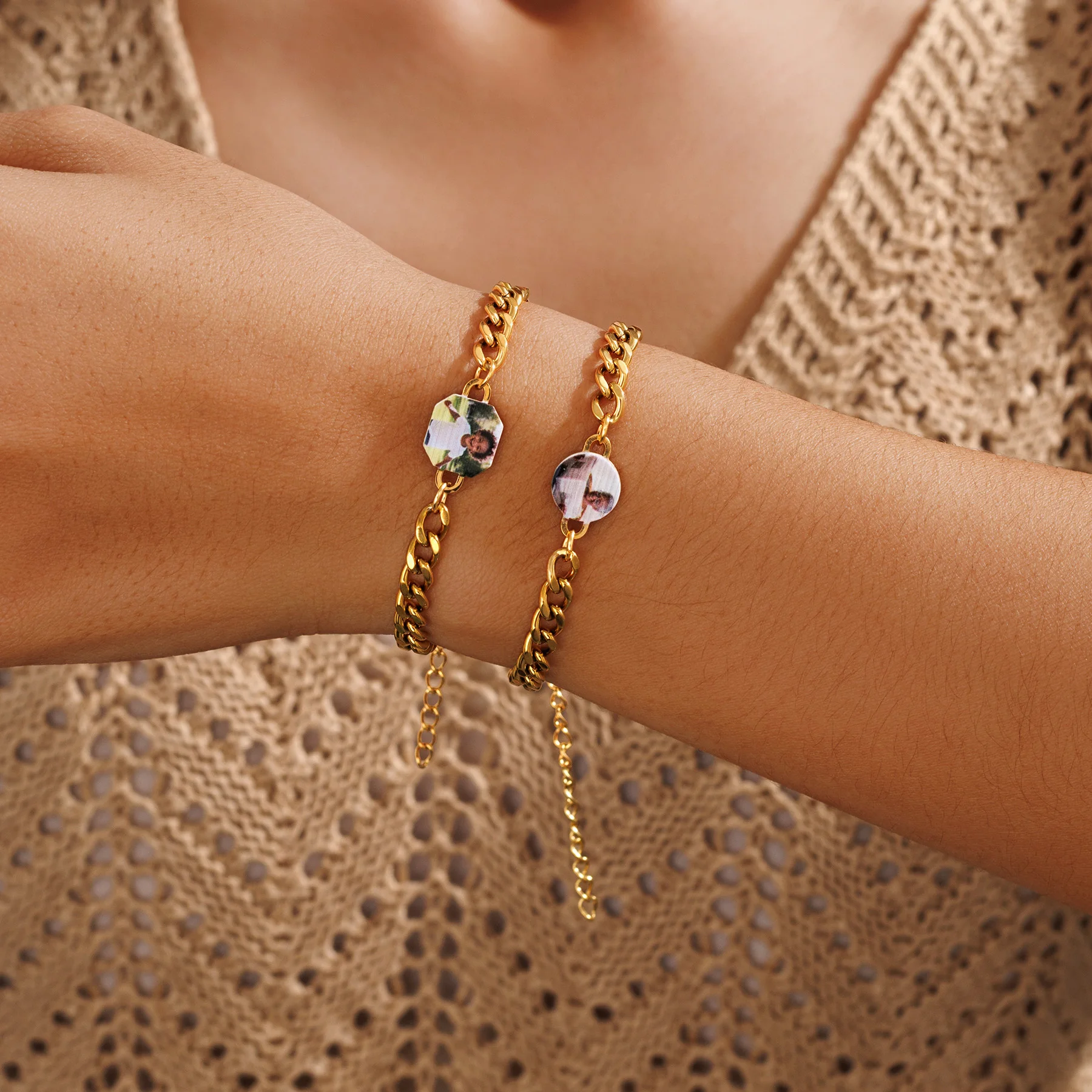 

Customized Colorful Photo Bracelet Women Men Stainless Steel Custom Color Picture Couples Bracelet 5mm Cuban Chain Jewelry Gift