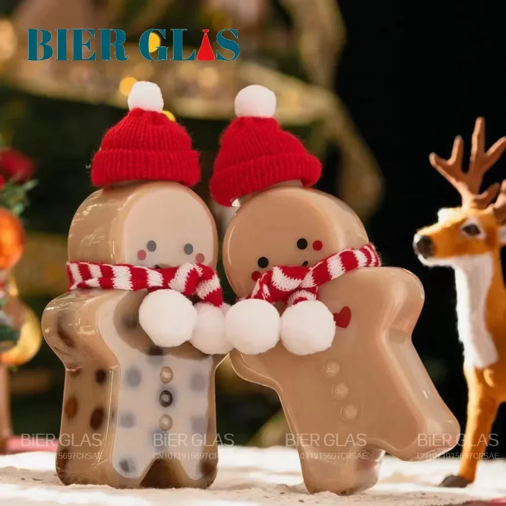 Gingerbread Man Bottle 5 10 Pcs Plastic Party Decoration Bpa Free Containers Milk Tea Drink Decor Snowman Christmas Drinkware