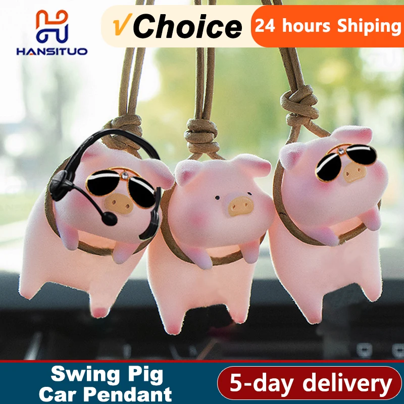 Car Pendant Cute Pig Car Accessorie Swing Pig Auto Pendant Car Rearview Mirror Pendants Birthday Gift Auto Decoraction Ornaments