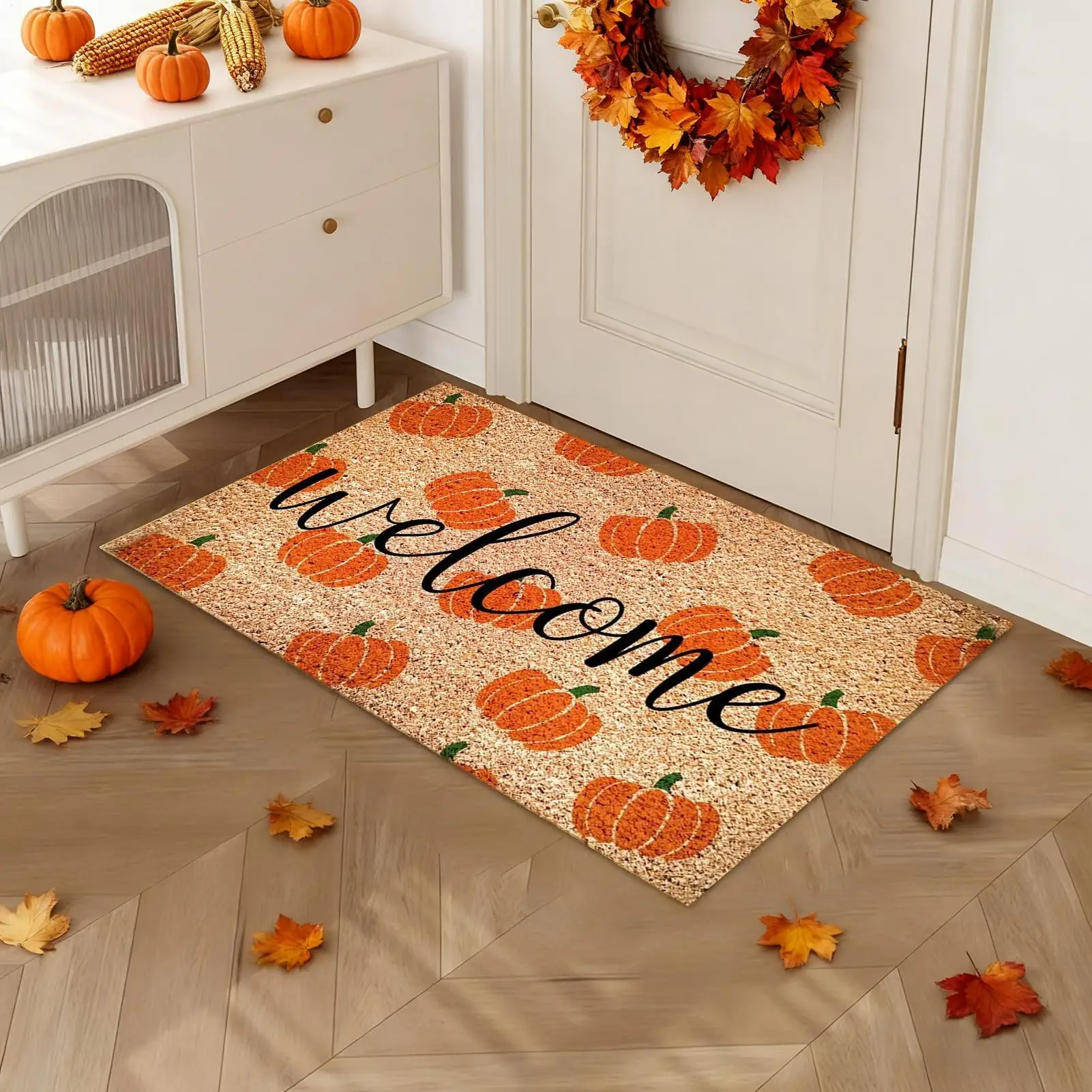 Halloween Pumpkin Door Mat 24x16 Inch Cartoon Faux Cashmere Welcome Rug Non Slip Soft Floor Carpet For Indoor Outdoor Party