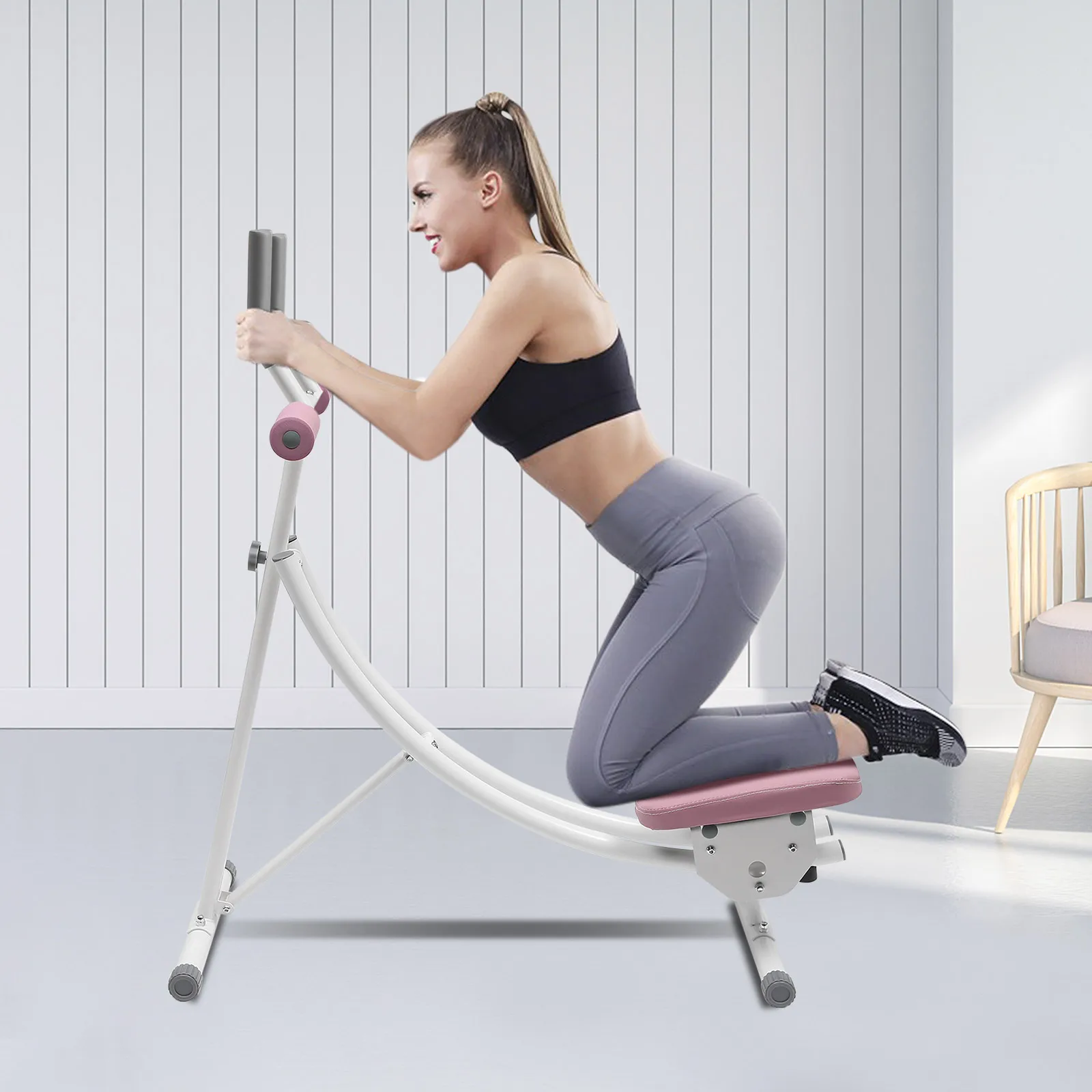 Household Dual Track Abdominal Workout Machine, Portable Abdominal Muscle Trainer Body‑Building Fitness Exerciser for Home Gym