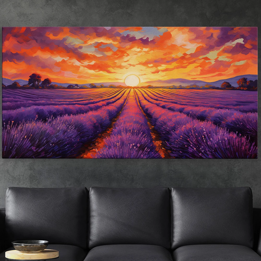 

Lavender Fields Abstract Painting Prints Canvas Landscape Huge Purple Flower Wall Art Poster Picture for Living Room Home Decor