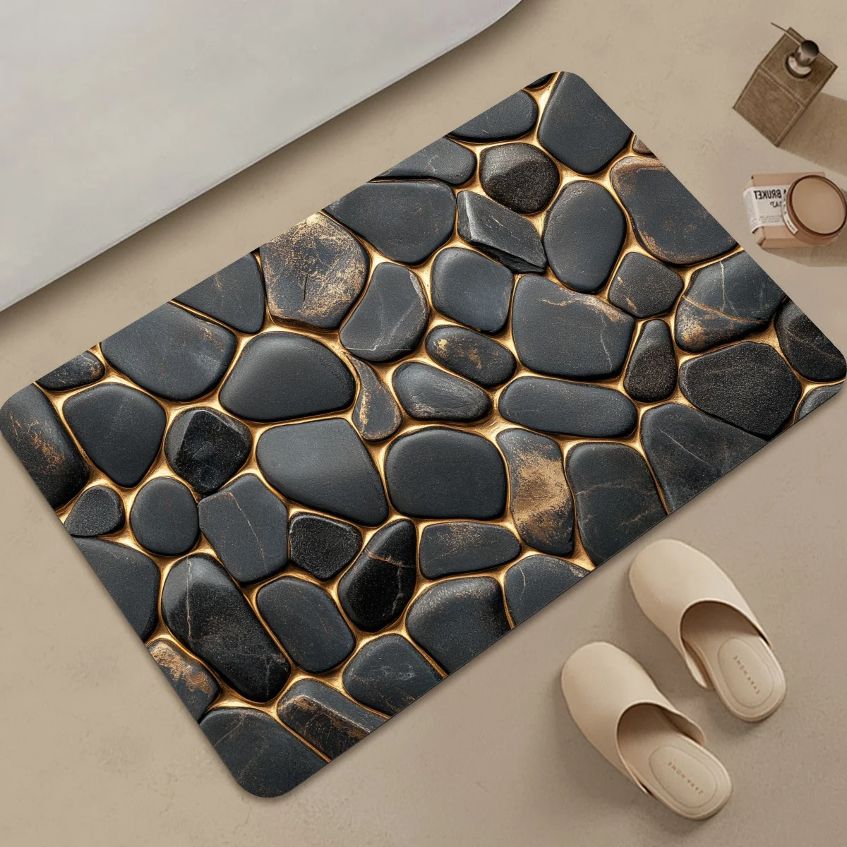 

Luxury Black Gold Pebble Rug – Elegant Stone Design Area Carpet for Bedroom Living Room Home Decor