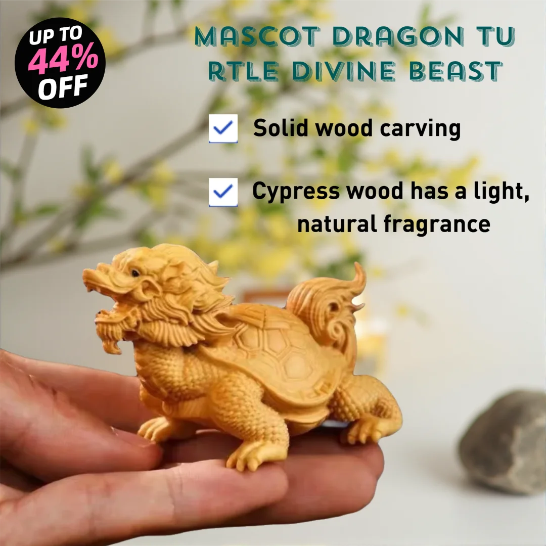 Wood Carving Dragon Turtle Divine Beast Sculptures and Figurines Chinese Mascot Home Room Office Wealth Luck Feng Shui Decor