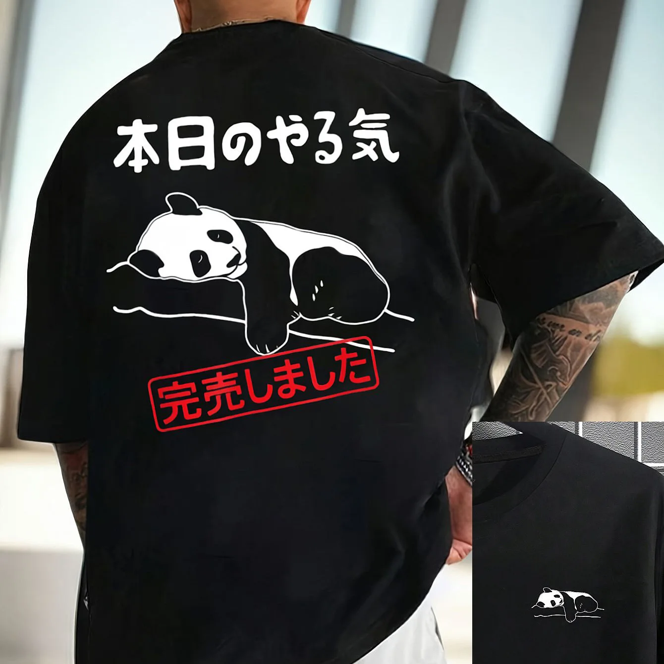 Cute Panda Pattern Men's T-shirt Cotton Harajuku High Quality Casual Loose Crewneck Tops Y2K Man Clothing Tshirts For Mens