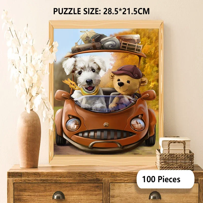 100 Pieces Jigsaw Puzzle Games Assembling Picture Cartoon Animals Dog Driving Decompression Puzzles Toy Educational Gifts