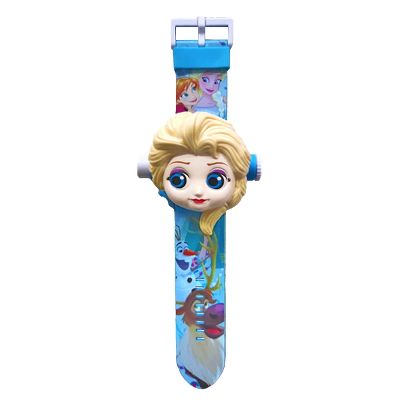 Disney Princess Elsa Snow White Toy Figure Children\'s 24 Projection Watch Kids Digital Clock Student Wristwatches Birthday Gift