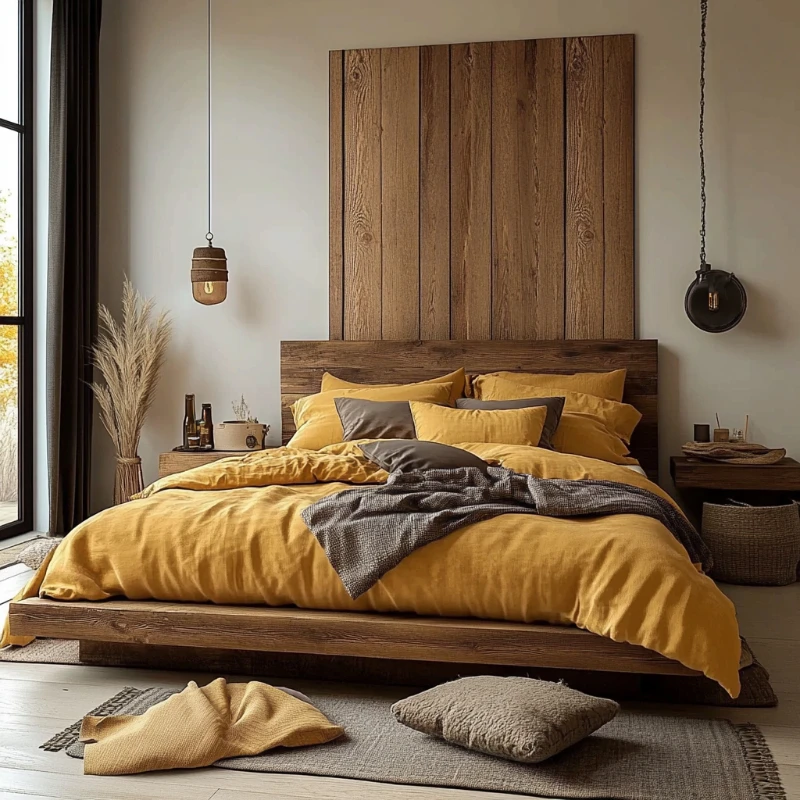 Wabi Sandy Wind Log Natural Edge Solid Wood Master Bedroom Double 1.8m Queen Bed Villa Hotel Homestay Original Ecological