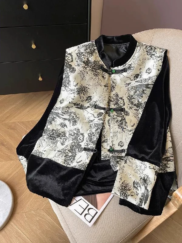 

Женский жилет в новом китайском стиле, очень большой размер (до 300 фунтов), осенний, премиум-класса, с вышивкой тушью и пуговицами, в национальном стиле.