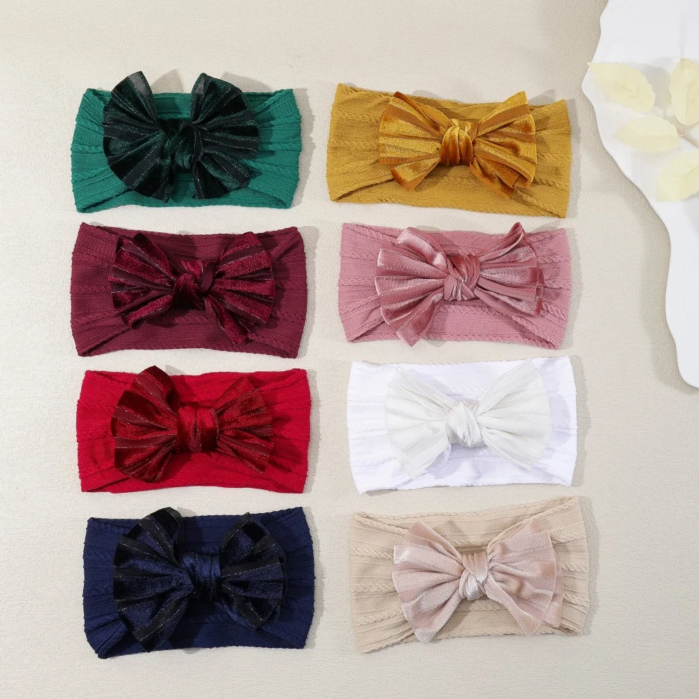 Baby Bows Headband Soft Elastic Velvet Bow Children's Hair Bands Cable Knit Kids Headwear Cute Baby Hair Accessories for Girls