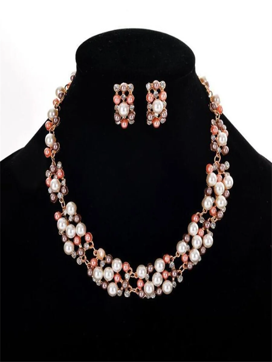 Network explosion imitation pearl necklace set bridal jewelry High-grade electroplated alloy jewelry for woman