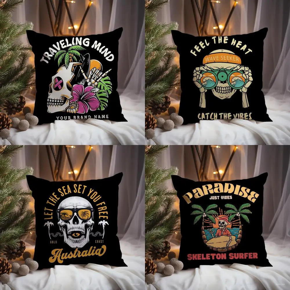 Summer Skull Cushion Cover Premium Comfort Reversible Pillow Cove -Two in One Design for Any Room & Car Interior