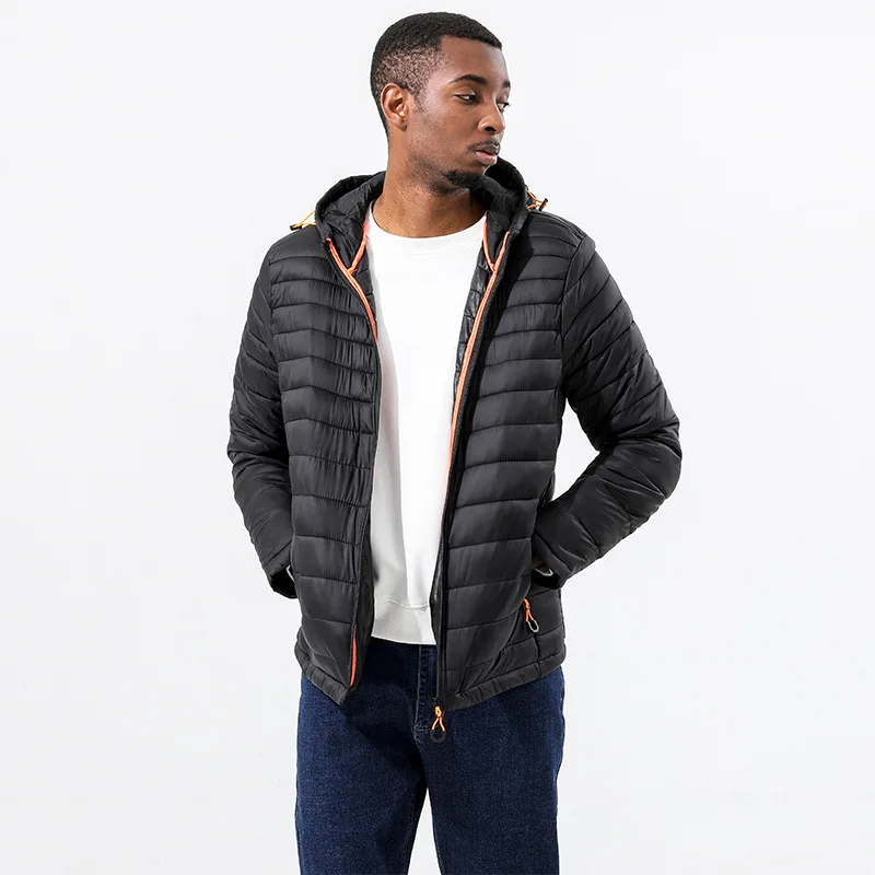 Men's Casual Cotton Jacket Autumn Winter New Style Lightweight Hooded Coat Thin Cotton Clothes Big Size Men's Cotton Coat