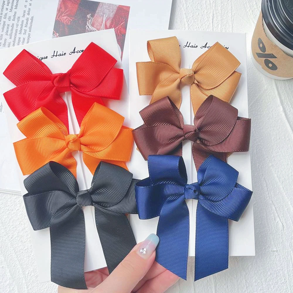 1Piece High Quality Solid Grosgrain Ribbons Bow With Alligator Hair Clip Boutique Hair Accessories 617