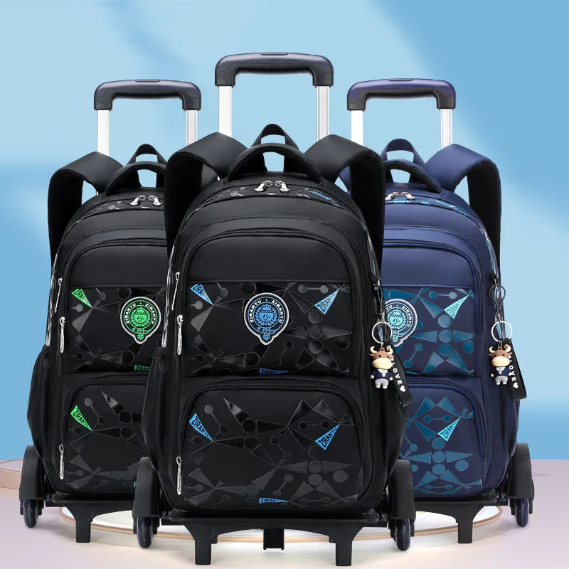 High-capacity on 2/6 Wheels Waterproof Luggage Rolling Bag Student Shoulder Backpack  Detachable Children Rolling School Bags