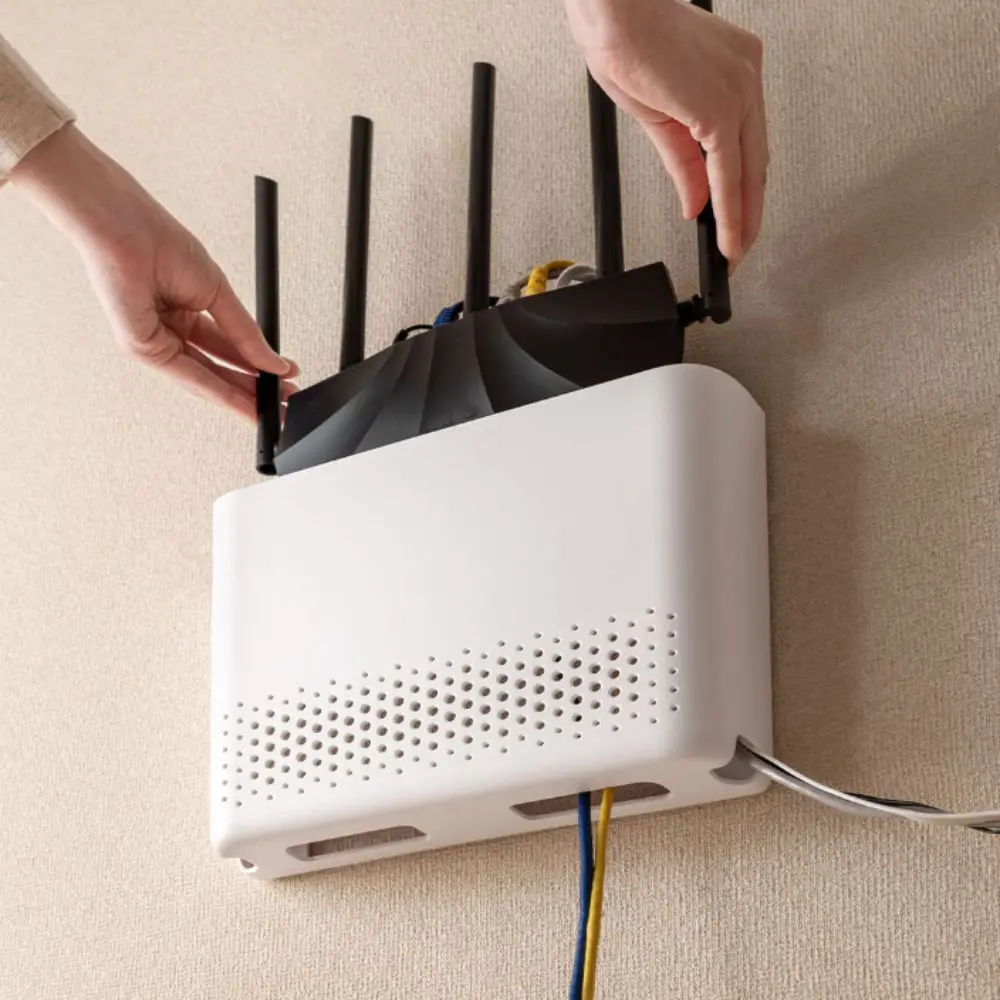 

Breathable ABS Wireless Router Rack Wall Mounted Hider Router Storage Box White Floating Shelves Mounted Storage Box Decoration