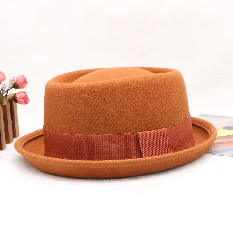 

Классическая шерстяная смесь Fedora, унисекс с закатанными полями и загнутыми краями, универсальная шляпа с маленькой короной в стиле ретро