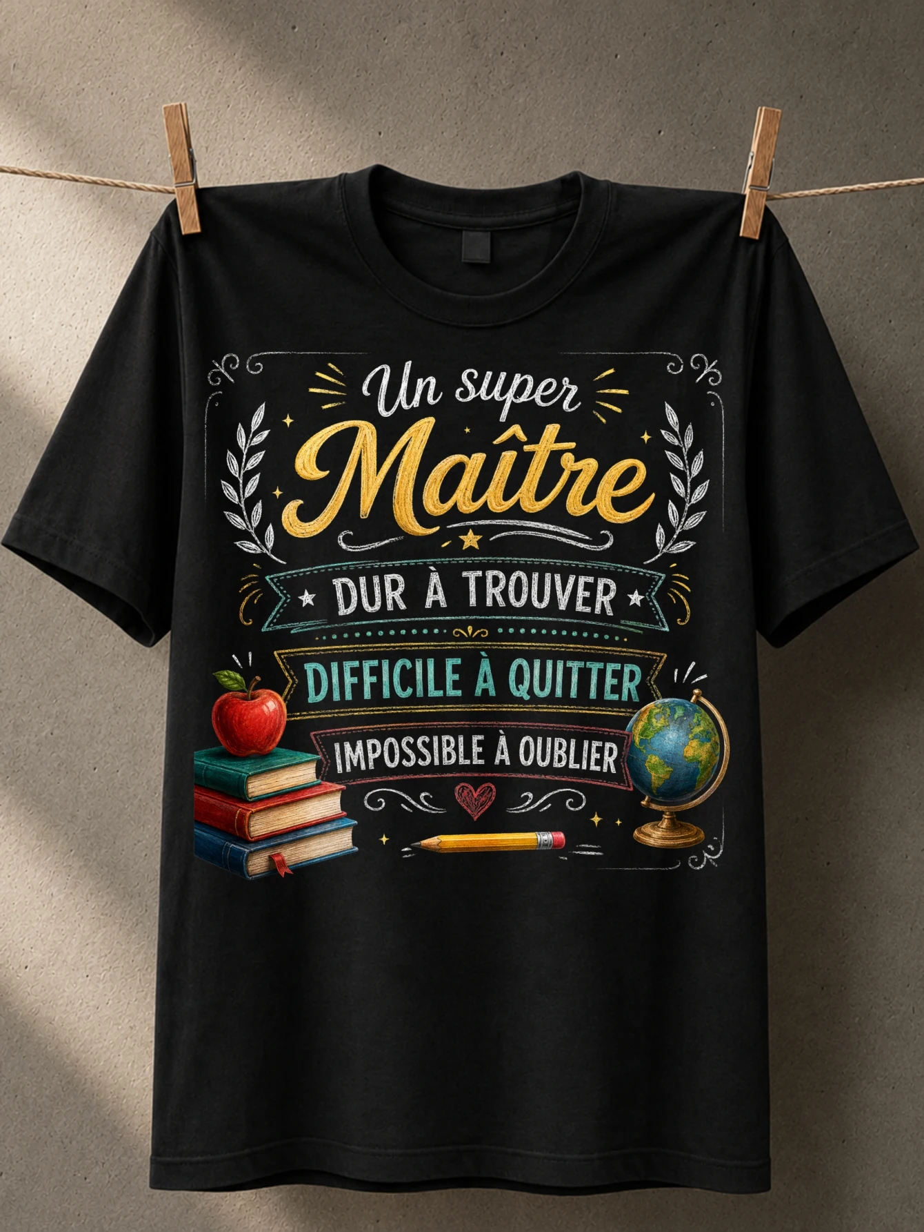 Un super Maitre teacher quote books apple globe pencil French classroom appreciation chalkboard  Unisex All T-Shirt