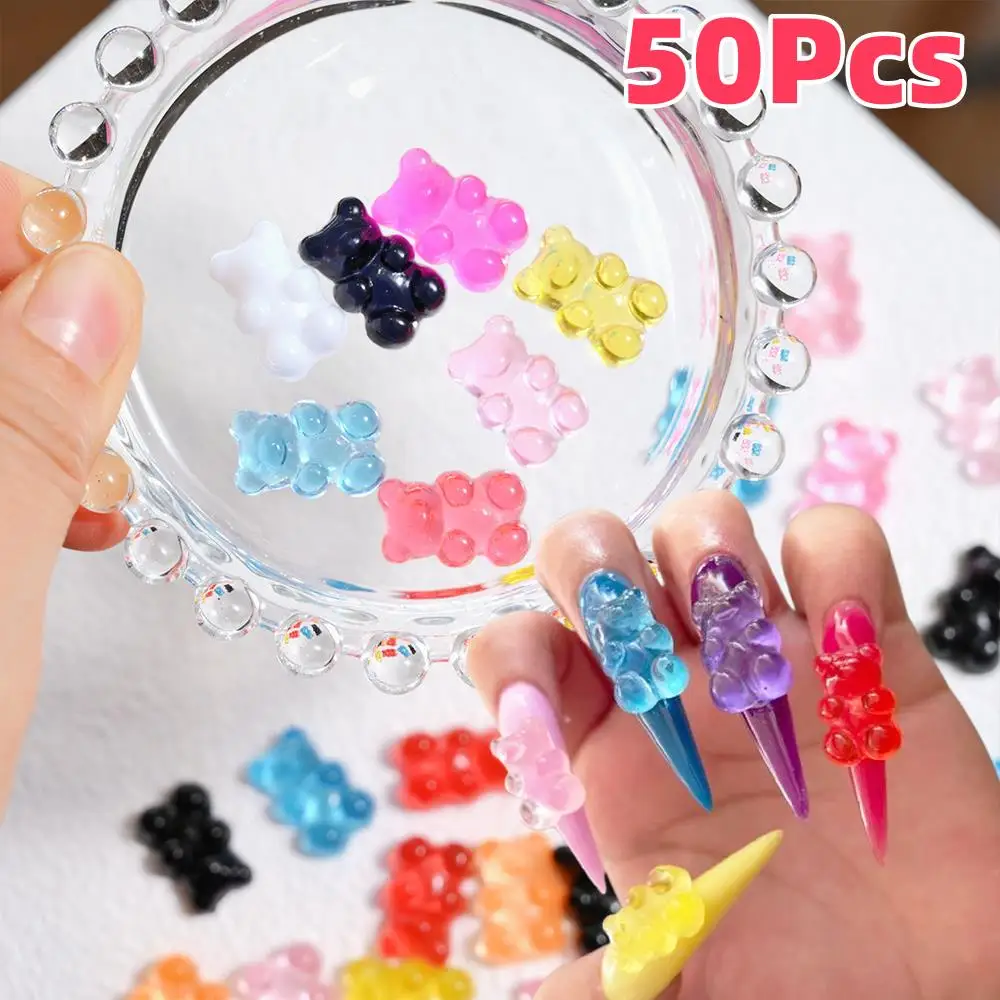 

50Pcs Cute Jelly Bear Nail Art Charms Mix Color Flatback Candy Bears Nails Rhinestones DIY Crafts Manicure Decorations Supplies