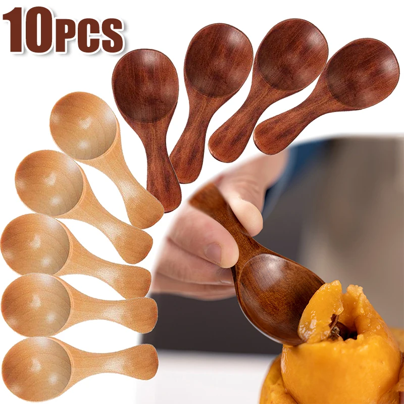 1/10Pcs Short Handle Small Wooden Spoons Tea Honey Coffee Kitchen Spice Condiment Salt Sugar  Mini Baby Spoon Accessories