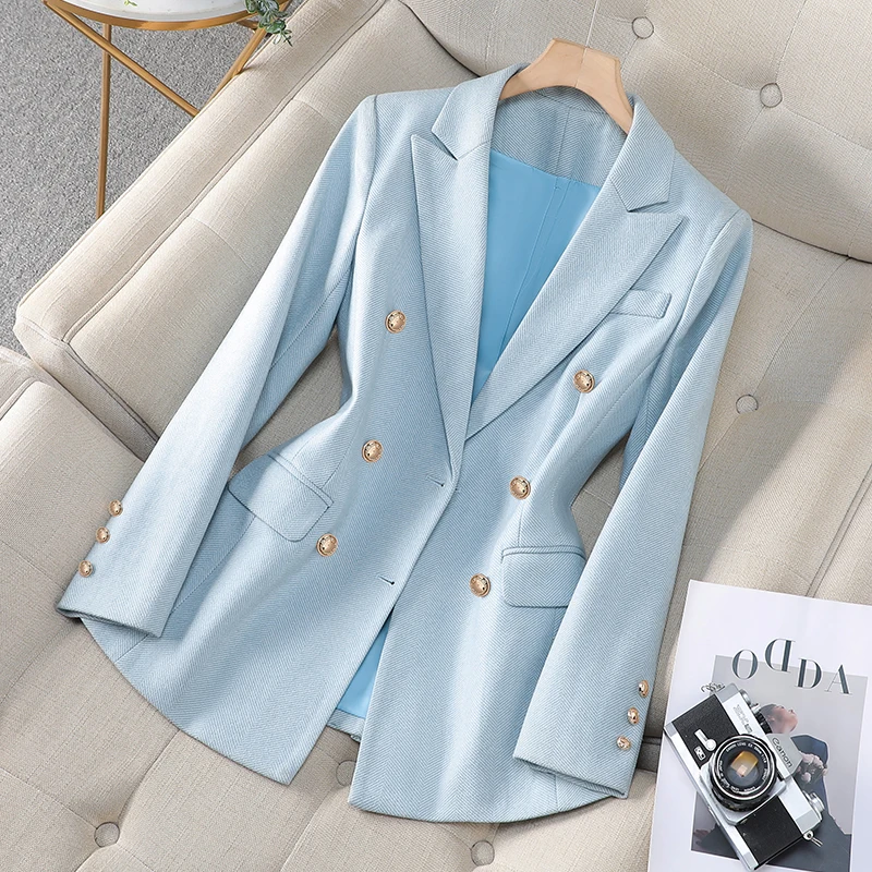 HIGH STREET Newest 2024 Runway Designer Blazer Women's Classic Lion Buttons Double Breasted Slim Fitting Textured Blazer Jacket