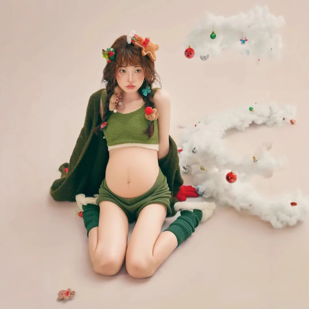 الأمومة صور الملابس استوديو عيد الميلاد موضوع لطيف كسول الرياح سترة الأم الحامل التصوير الفوتوغرافي مجموعة #2