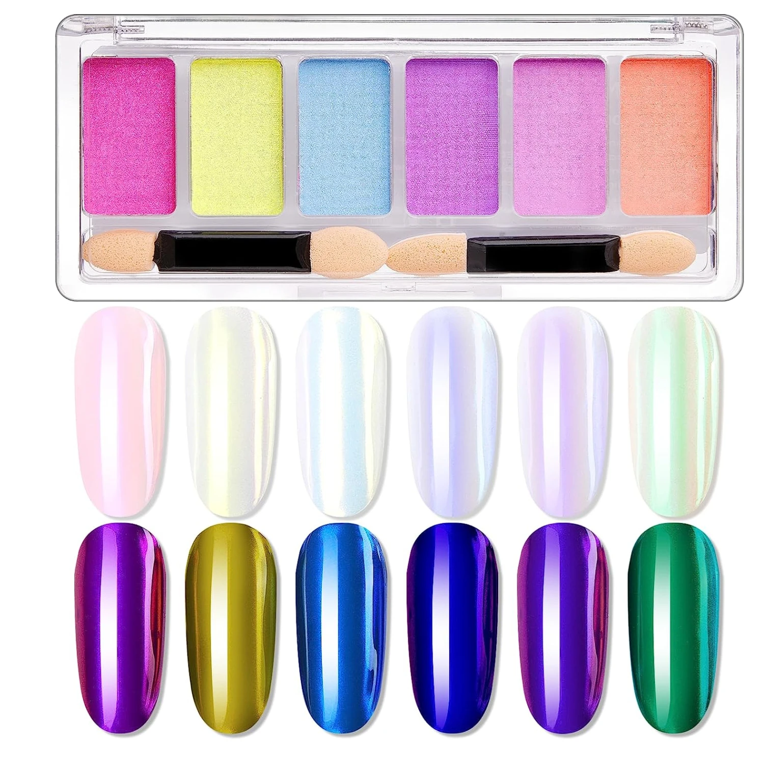 Makartt Chrome Nail Powder, 6 colores Aurora Nail Powder efecto espejo pigmento en polvo Nail Art Brillos para uñas iridiscentes