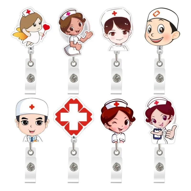 Cartoon Retractable Badge Reel, Chest ID, Tag Clip, Pessoal, Trabalhadores, Passe, Cartão de Trabalho, Chaveiro, Working Permit, Médico, Enfermeira