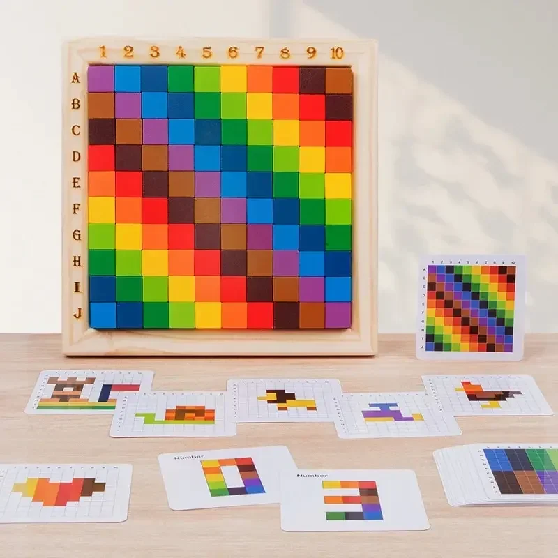 Kids Color Counting Building Blocks Wooden Cube Puzzles Jigsaw Toy 3D Space Stacking Game Preschool Early Learning Toys Gift