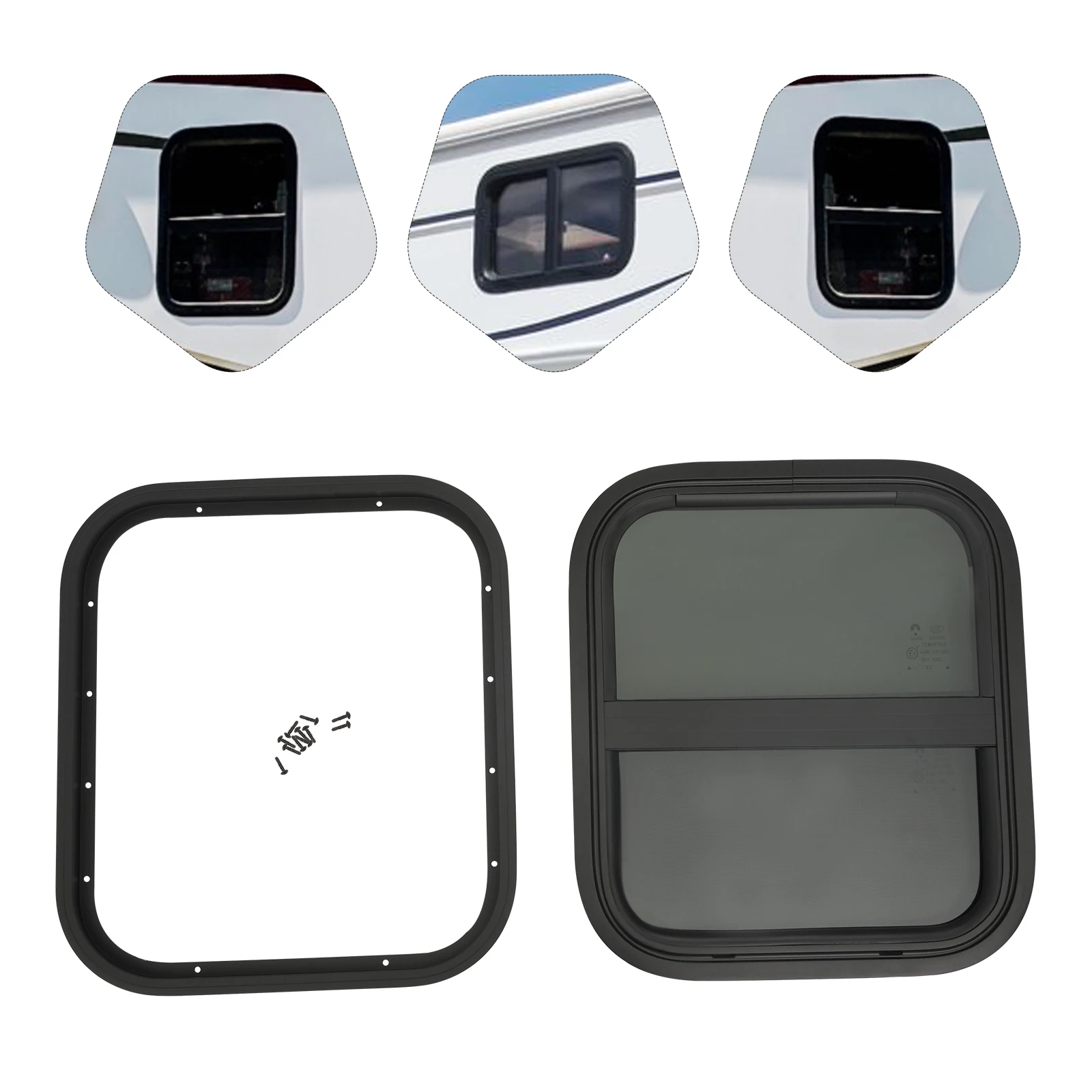 نافذة منزلق عمودي RV مقاس 14*16 بوصة نافذة مقطورة على شكل دمعة نافذة وشاح متنقل مع حلقة تقليم ونافذة شاشة #4