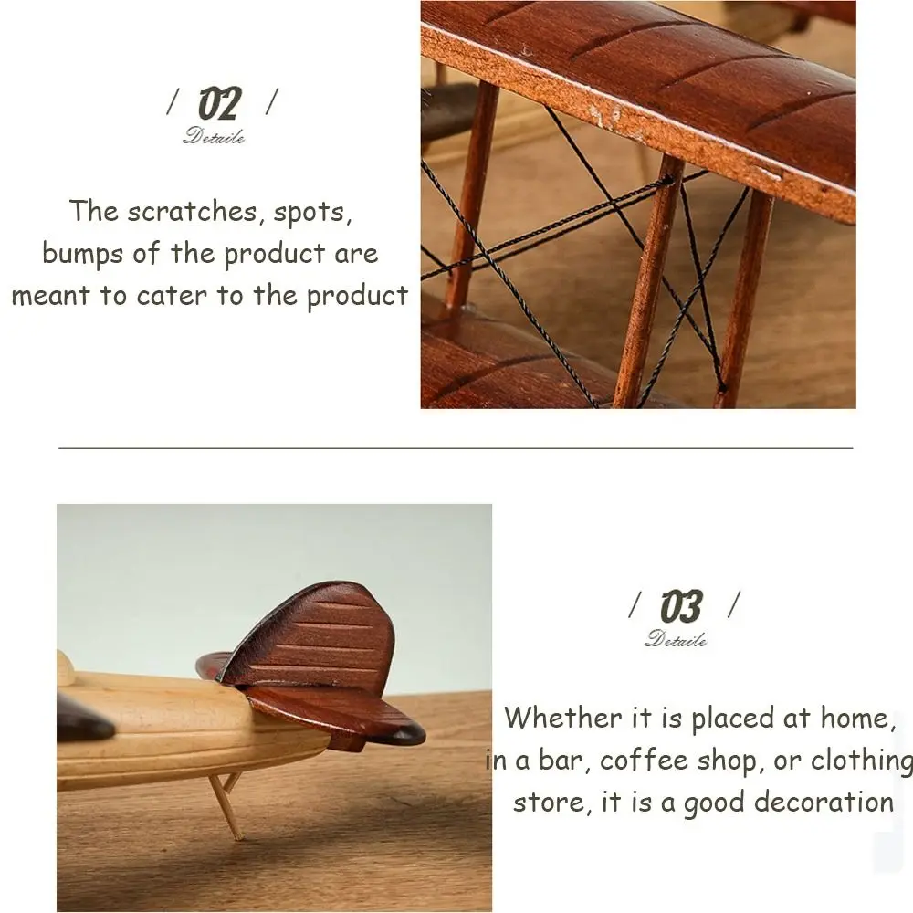 Durable Decorative Ornaments Nostalgia Creative Wooden Crafts Home Ornament Airplane Model Vintage Wooden Airplane