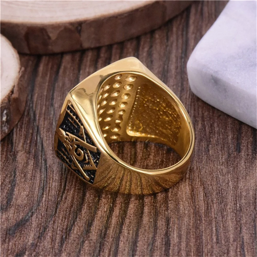 European And American Cross-border Freemason AG Religious Ring, Personalized Diamond-studded Men's Titanium Steel Ring, In Stock view 3