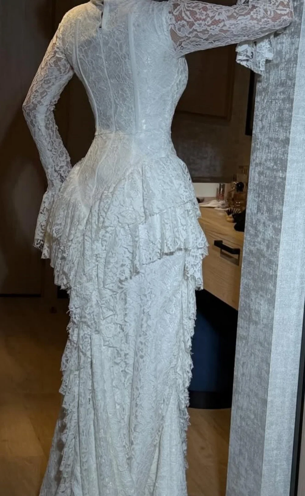 Bella Customized Vintage Prom Dresses Mermaid Wedding vestidos de noche Square Neck Flare Cuff Cascading Ruffle Formal Evening