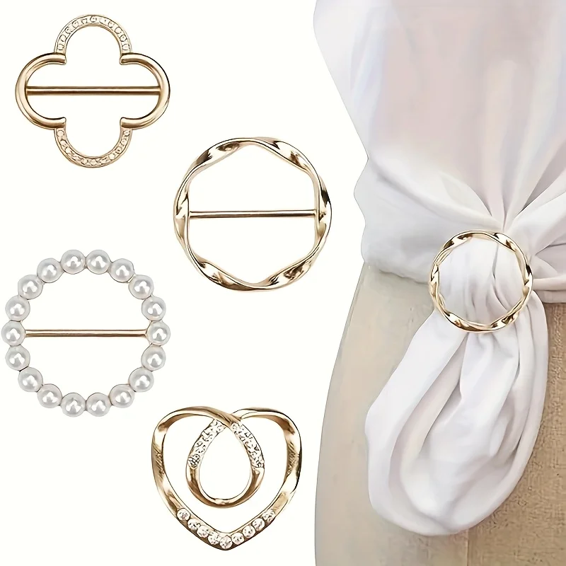 4pcs Scarf Ring Clip Set, Fashion Metal Shirt Corner Knot Buckle, Summer Women's Clothing Tie Clip for Blouse, Dress, Scarf